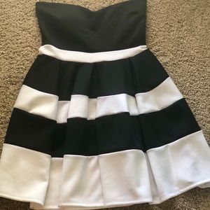 Black and white flared mini dress